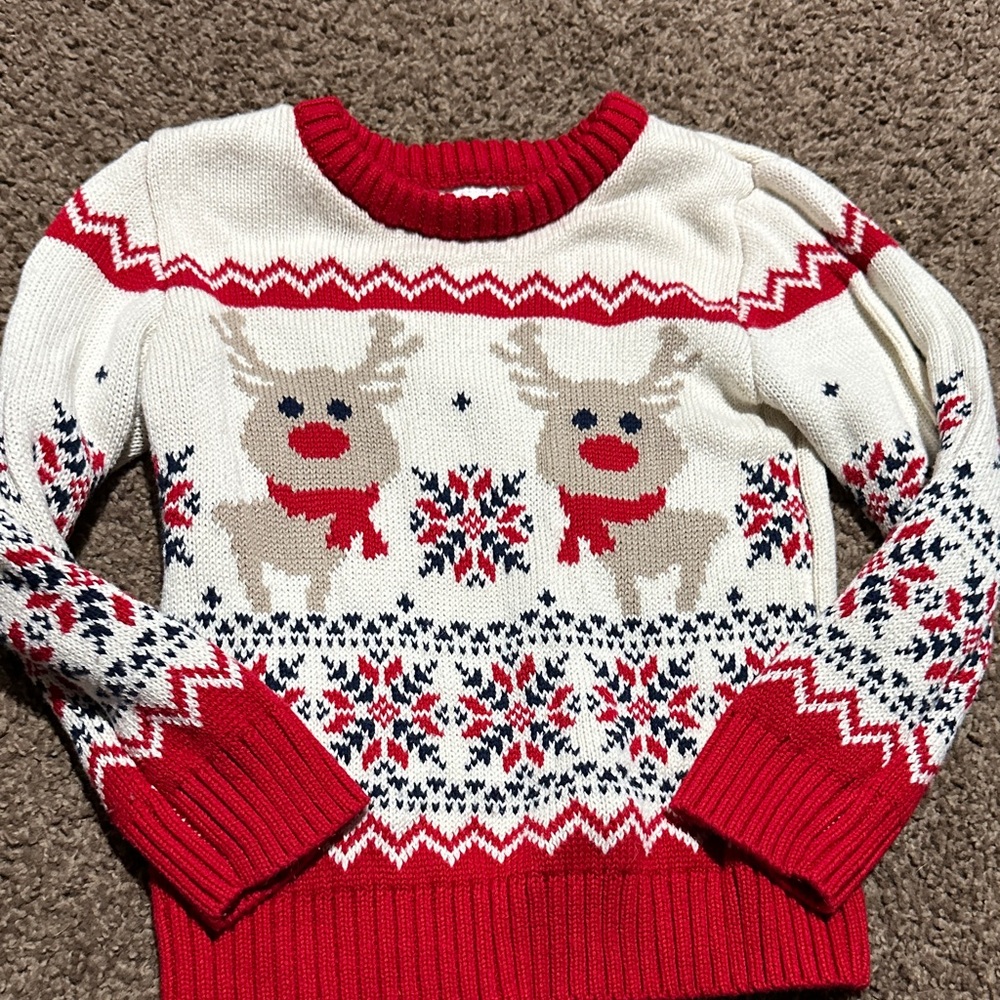 Holiday Time Kids Reindeer Sweater Size 4T - Red and Cream